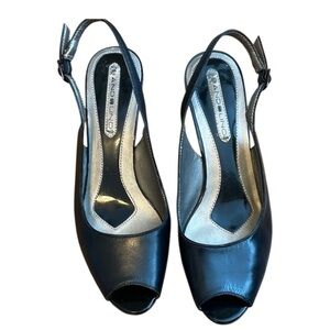 Bandolino Black Patent Peep-Toe Slingback Shoes Heels Size 7 Medium